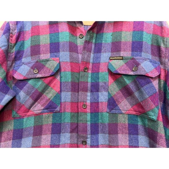 Royal Robbins Men's Wool Flannel Shirt Button Up Size L Plaid Blue Long Sleeve - Picture 7 of 11